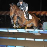 Ashlee Bond pilots the bay mare Wistful over a veritcal jump.